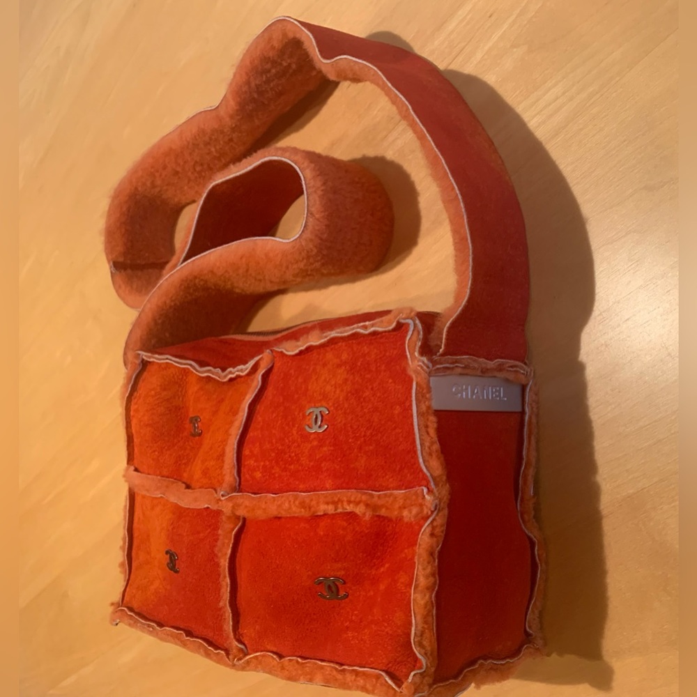 Chanel Orange Shearling Patchwork CC Purse